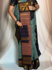 Madurai Sungudi Cotton Saree - Zari Check Velthari Design Medium Gold Zari Border(Design May Different) Contrast Color With Separate Blouse