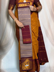 Madurai Sungudi Cotton Saree - Velthari Design Big Zari Border Contrast Color With Blouse