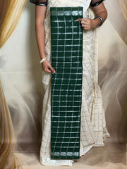 Madurai Sungudi Cotton Pavithra Kattam Fancy Saree for Women | Double Side Small Zari Border | Soft Traditional Madurai Cotton Saree with Running Blouse