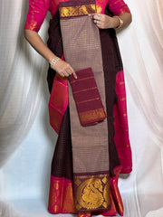 Madurai Sungudi Cotton Saree - Mayuri Design Big Zari Border Contrast Color With Blouse