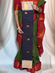 Madurai Sungudi Cotton Saree featuring a Poonam body Butta, complemented by a matching Constrast-colored Seperate blouse and a Constrast zari border