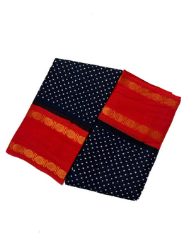 Adayar Rettai Pet Wax (Batik) Print  with Zari Border & Running Blouse