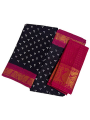 Madurai Sungudi Cotton Traditional Three Dot design Wax Print Saree With Blouse & Zari Border Contrast Border Color
