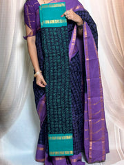 Madurai Sungudi Cotton  - Tamil Fonts Adayar Plain Medium Ruthratcham /  Peacock Zari Border without Blouse