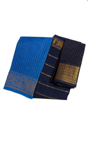 Madurai Sungudi Cotton Zari Checked saree with Velthari Contrast Color with Zari Border (Half & Half) with Blouse