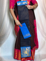 Madurai Sungudi Cotton Saree - Mayuri Design Big Zari Border Contrast Color With Blouse