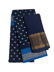 Madurai Sungudi Cotton Traditional Three Dot design Wax Print Saree With Blouse & Zari Border Contrast Border Color
