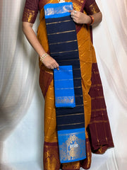 Madurai Sungudi Cotton Saree - Velthari Design Big Zari Border Contrast Color With Blouse