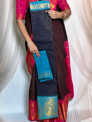 Madurai Sungudi Cotton Saree - Mayuri Design Big Zari Border Contrast Color With Blouse