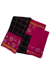 Vanaja Check Medium Zari Border Contrast Color with Wax Print & Blouse