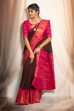 Madurai Sungudi Cotton Saree - Mayuri Design Big Zari Border Contrast Color With Blouse