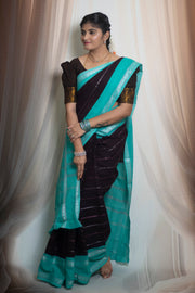 Madurai Sungudi Cotton Saree - Kammal Velthari Design Medium Silver Zari Border Contrast Color Without Blouse