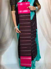 Madurai Sungudi Cotton Saree - Kammal Velthari Design Medium Silver Zari Border Contrast Color Without Blouse