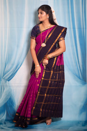 Madurai Sungudi Cotton Zari Putta and Velthari Ruthratcham Contrast Color with Zari Border (Half & Half) with Blouse