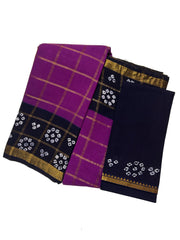 Vanaja Check Medium Zari Border Contrast Color with Wax Print & Blouse