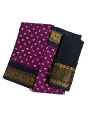 Madurai Sungudi Cotton Traditional Three Dot design Wax Print Saree With Blouse & Zari Border Contrast Border Color