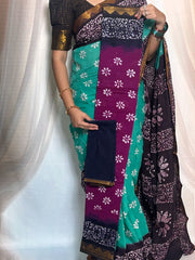 Traditional Madurai Sungudi Cotton Saree featuring Wax Print design and Vesti-style Border, paired with a matching blouse.