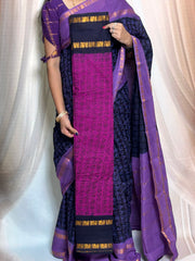 Madurai Sungudi Cotton  - Tamil Fonts Adayar Plain Medium Ruthratcham /  Peacock Zari Border without Blouse