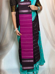 Madurai Sungudi Cotton Saree - Kammal Velthari Design Medium Silver Zari Border Contrast Color Without Blouse