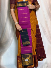 Madurai Sungudi Cotton Saree - Velthari Design Big Zari Border Contrast Color With Blouse