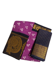 Madurai Sungudi Cotton Saree - Mayuri Wax Print with Zari Border with Blouse