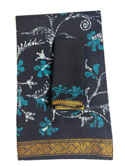 Madurai Sungudi Cotton Traditional Hand Art Wax Print Saree With Blouse & DS Zari Border