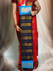 Madurai Sungudi Cotton Saree - Tissue Velthari Design Medium Silver Zari Border Contrast Color With Running Blouse