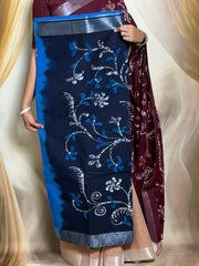 Madurai Sungudi Cotton Traditional Hand Art Wax Print Saree With Running Blouse & Tissue Zari Border