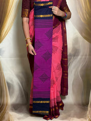 Madurai Sungudi Cotton Kolam Design Saree for Women | Adyar Plain Body | Rudraksham / Peacock Zari Border | Soft Traditional Saree with Blouse
