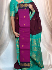 Madurai Sungudi Cotton Saree featuring a DS Grand Munthi design, paired with a separate contrast blouse and a rich Constrast zari border