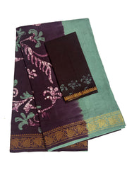 Madurai Sungudi Cotton Traditional Hand Art Wax Print Saree With Blouse & DS Zari Border
