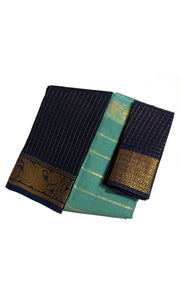 Madurai Sungudi Cotton Zari Checked saree with Velthari Contrast Color with Zari Border (Half & Half) with Blouse