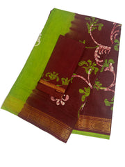 Madurai Sungudi Cotton Traditional Hand Art Wax Print Saree With Blouse & DS Zari Border