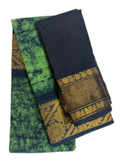 Madurai Sungudi Cotton Poonam with Wax (Batik) Print with  Zari Border & Blouse