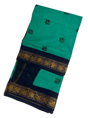 Madurai Sungudi Cotton 9 Yards Madisar Saree with Medium Zari Border Contrast Color