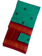 Madurai Sungudi Cotton 9 Yards Madisar Saree with Medium Zari Border Contrast Color