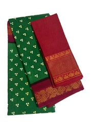 Madurai Sungudi Cotton Traditional Three Dot design Wax Print Saree With Blouse & Zari Border Contrast Border Color