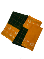 Vanaja Check Medium Zari Border Contrast Color with Wax Print & Blouse