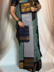 Madurai Sungudi Cotton Saree - Zari Check Velthari Design Medium Gold Zari Border(Design May Different) Contrast Color With Separate Blouse