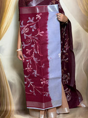 Madurai Sungudi Cotton Traditional Hand Art Wax Print Saree With Running Blouse & Tissue Zari Border