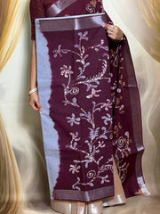Madurai Sungudi Cotton Traditional Hand Art Wax Print Saree With Running Blouse & Tissue Zari Border