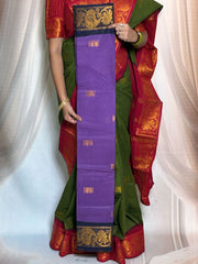 Madurai Sungudi Cotton Saree featuring a Poonam body Butta, complemented by a matching Constrast-colored Seperate blouse and a Constrast zari border
