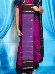 Madurai Sungudi Cotton Zari Putta and Velthari Ruthratcham Contrast Color with Zari Border (Half & Half) with Blouse