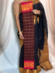 Madurai Sungudi Cotton Saree featuring a body Vanaja Kattam, complemented by a matching Constrast-colored Seperate  blouse and a Constrast zari border