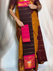 Madurai Sungudi Cotton Saree - Velthari Design Big Zari Border Contrast Color With Blouse