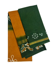 Madurai Sungudi Cotton Traditional Ppper Pet Design Wax Print Saree  With Blouse & Zari Border Contrast Border Color