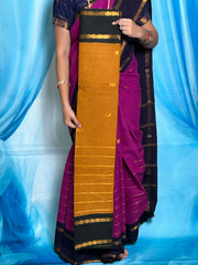 Madurai Sungudi Cotton Zari Putta and Velthari Ruthratcham Contrast Color with Zari Border (Half & Half) with Blouse