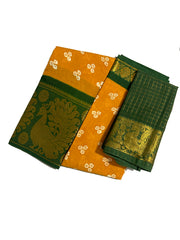 Madurai Sungudi Cotton Saree - Mayuri Wax Print with Zari Border with Blouse