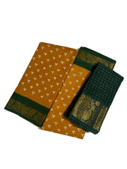Madurai Sungudi Cotton Traditional Three Dot design Wax Print Saree With Blouse & Zari Border Contrast Border Color