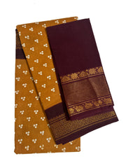 Madurai Sungudi Cotton Traditional Three Dot design Wax Print Saree With Blouse & Zari Border Contrast Border Color